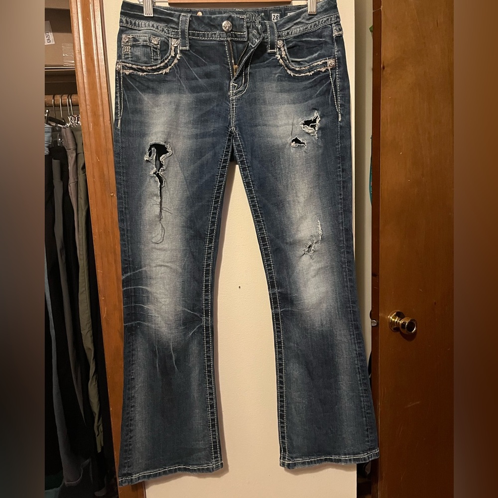 MissMe curvy distressed rhinestone Y2K grunge bootcut jeans